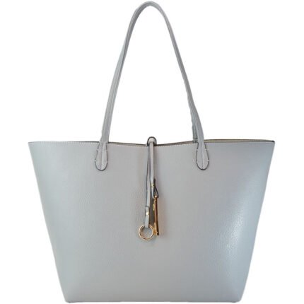 Vegan Leather Reversible 2-in-1 Tote Bag - Grey/Ivory