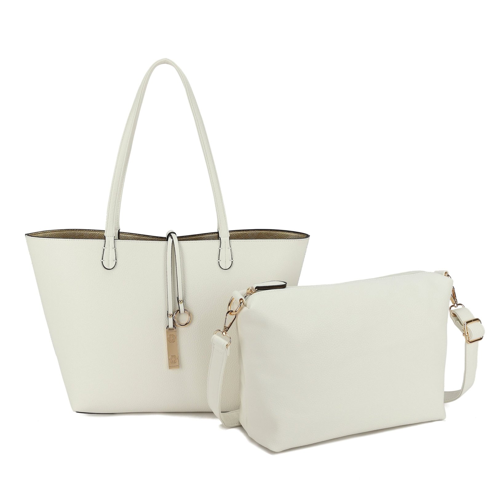 1732311597.9012_20WHITE_20GOLD_20.jpg Vegan Leather Reversible 2-in-1 Tote Bag - White/Gold - Image 1