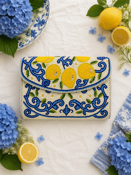 Lemon Beaded Clutch