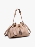 Aaliyah Pleated Bucket Bag w. Coin Purse, Taupe