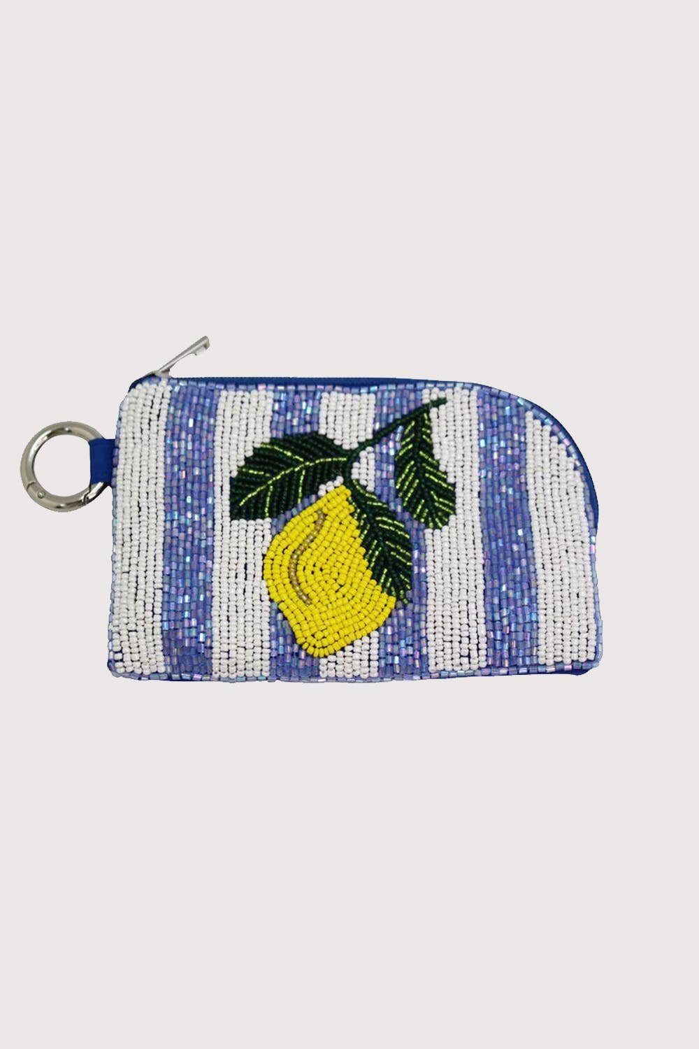 a158892d992c75509be68100f6b0481417e946a48f30557d906751b2968d3e81.jpg Lemon Sky Blue/White Beaded Mini Keyring Pouch - Image 1
