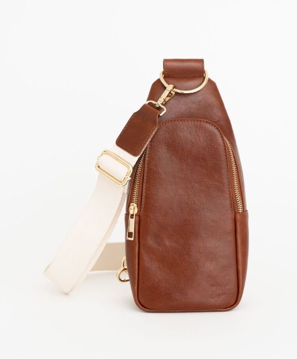 leather1 Nikki Sling | Dark Brown Genuine Leather Modern Everyday Bag with Brass Hardware - Image 1