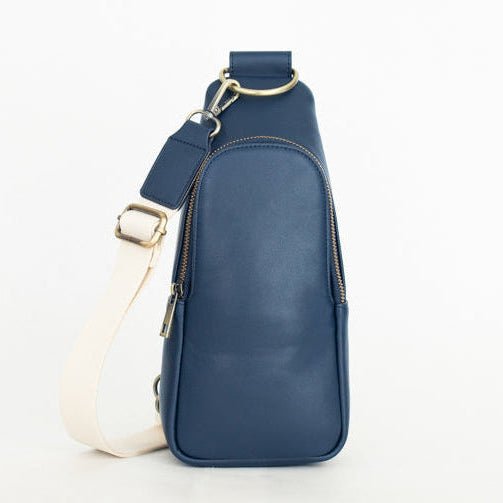 newproduct_phots-22_e7653d98-f054-4cff-a26b-c1b3a21eaf39 Nikki Sling | Navy Vegan Leather Modern Everyday Bag with Brass Hardware - Image 1
